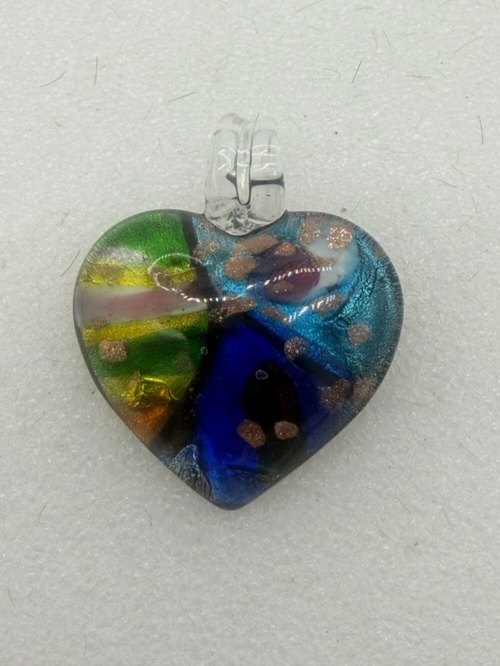 Beautiful Hand Blown Dichroic Art Glass Heart Shaped Pendant
